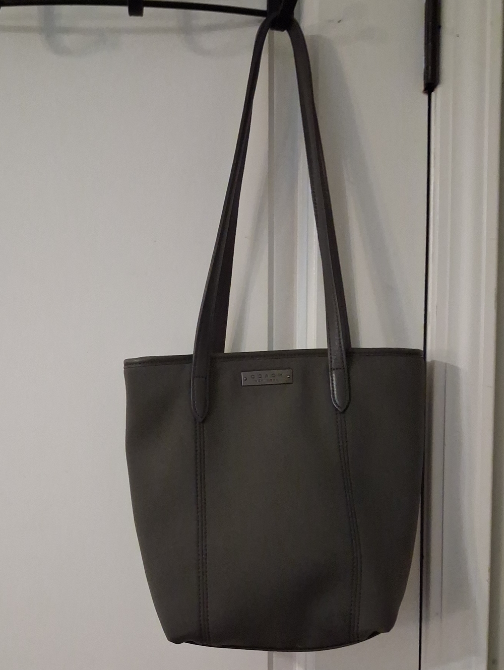 Vintage Coach Gray Neoprene Lunch Tote Black Leather Trim Minimalist #6201
